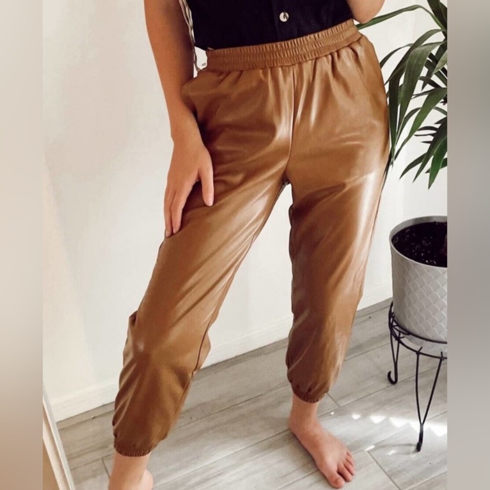 Apparis Ryan Vegan Leather Brown Joggers with Pockets size S